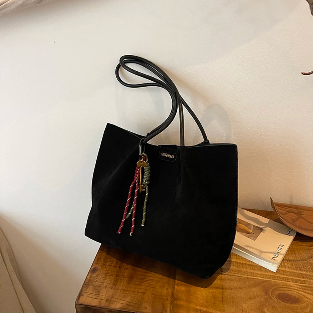Women Vintage Tote Bag Large Capacity Suede Slouchy Tote Handbag Retro Top-Handle Bag Female Commute Bag