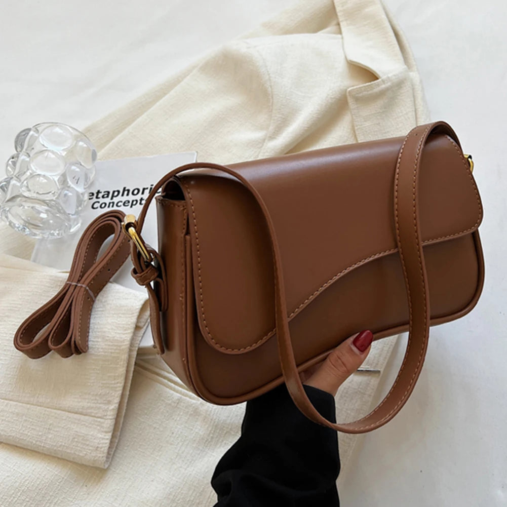 Women Satchel Tote Bag PU Leather Underarm Bag Buckle Flap Shoulder Bag Trendy Armpit Hobo Bag Shopper Bag