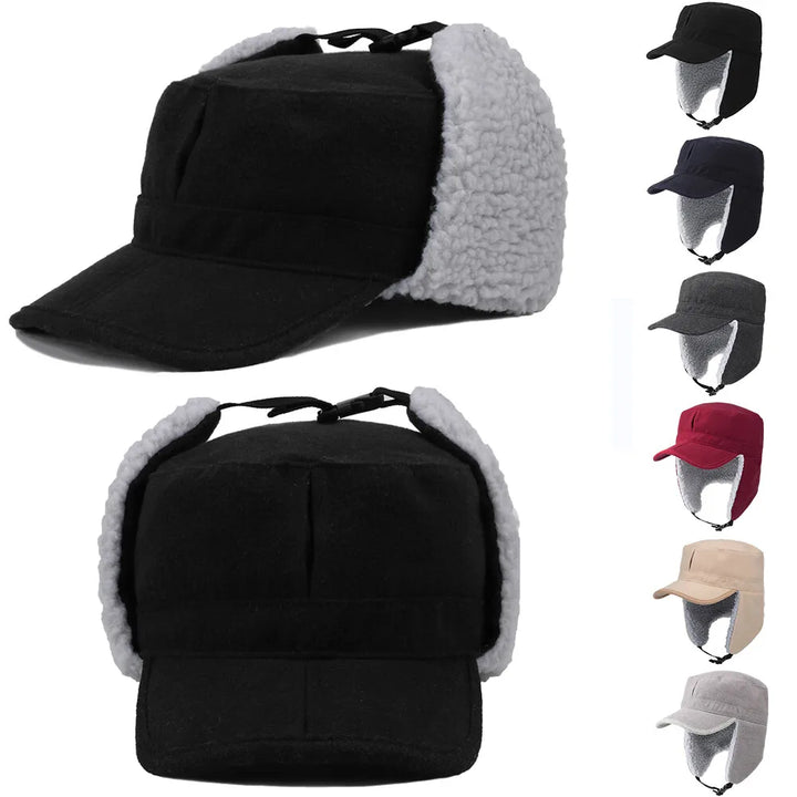 Winter Warm Earflap Fleece Hat with Visor Military Hunting Ski Hat for Men Women
