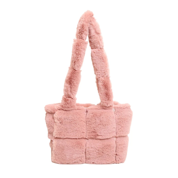 Women Plush Shoulder Bag Fashion Tote Bag Large Capacity Fluffy Handbag Solid Color Fuzzy Top Handle Bag Soft Shopper Bag