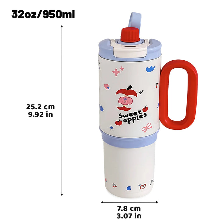 32oz Insulated Tumbler With Handle And Lid Straws, Stainless Steel Travel Coffee Cup Holder Friendly, Metal Water Bottle Keeps D