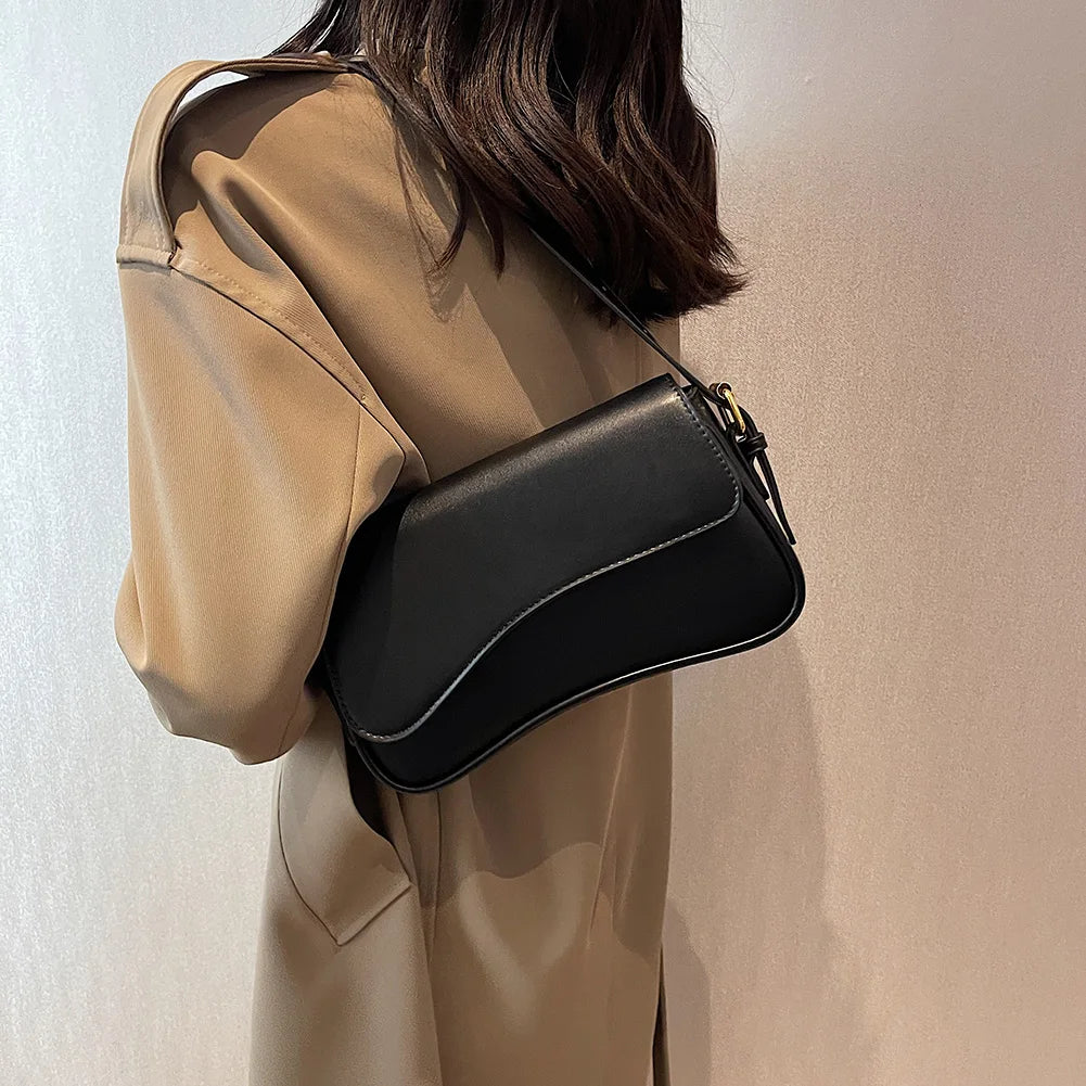 Women Satchel Tote Bag PU Leather Underarm Bag Buckle Flap Shoulder Bag Trendy Armpit Hobo Bag Shopper Bag