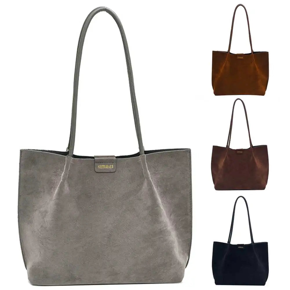 Women Vintage Tote Bag Large Capacity Suede Slouchy Tote Handbag Retro Top-Handle Bag Female Commute Bag