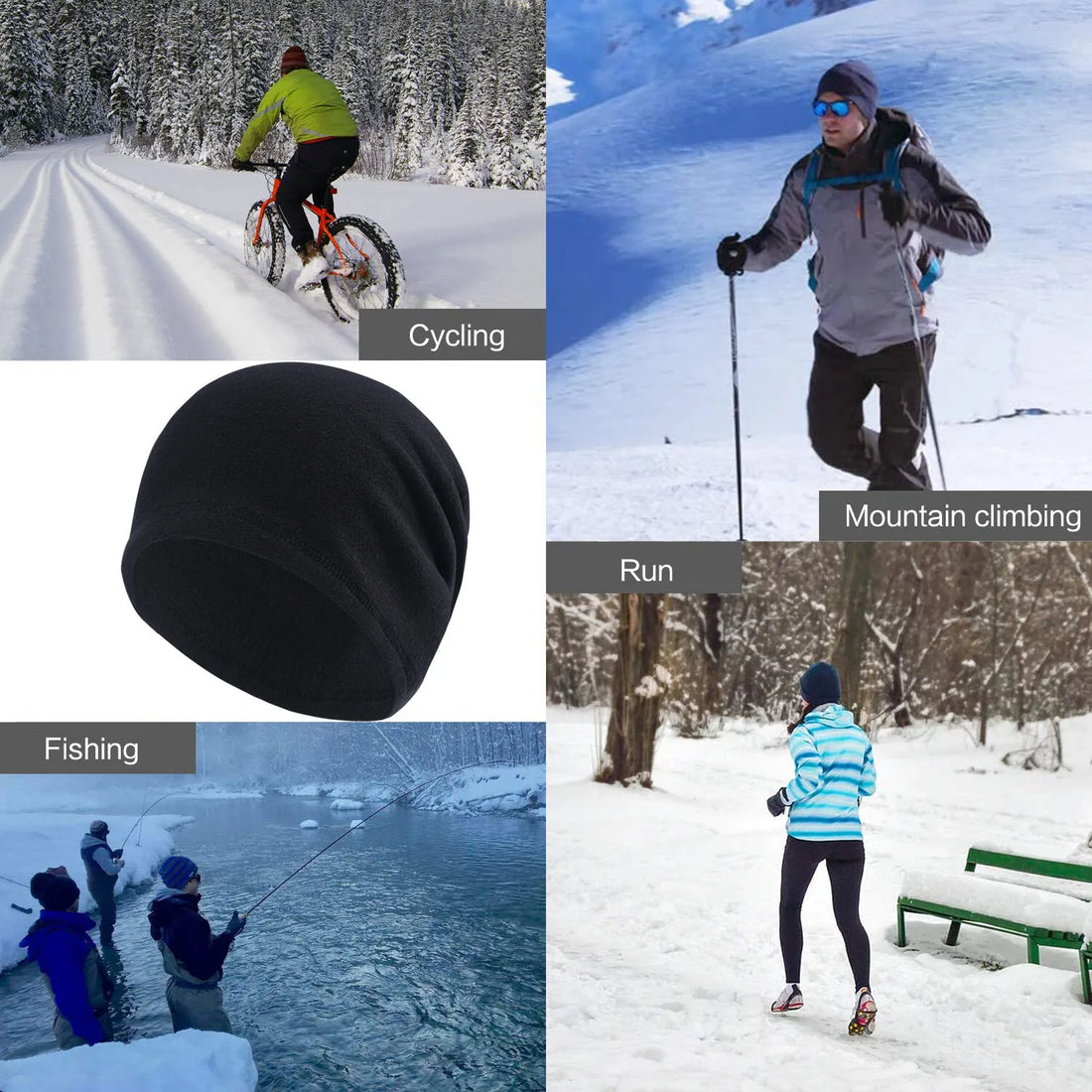 Windproof Skull Cap Helmet Liner Winter Cold Weather Thermal Cycling Beanie Hat for Men Women