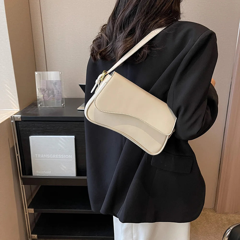 Women Satchel Tote Bag PU Leather Underarm Bag Buckle Flap Shoulder Bag Trendy Armpit Hobo Bag Shopper Bag