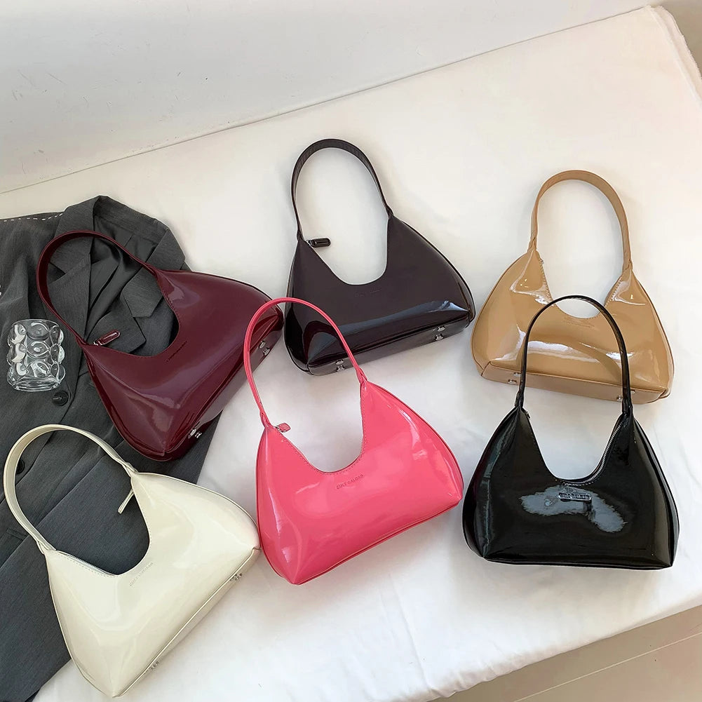 Women Patent Leather Tote Bag Versatile Fashion Shoulder Bag Casual Satchel Hobo Bag Zipper Armpit Bag Girl Shopper Purse