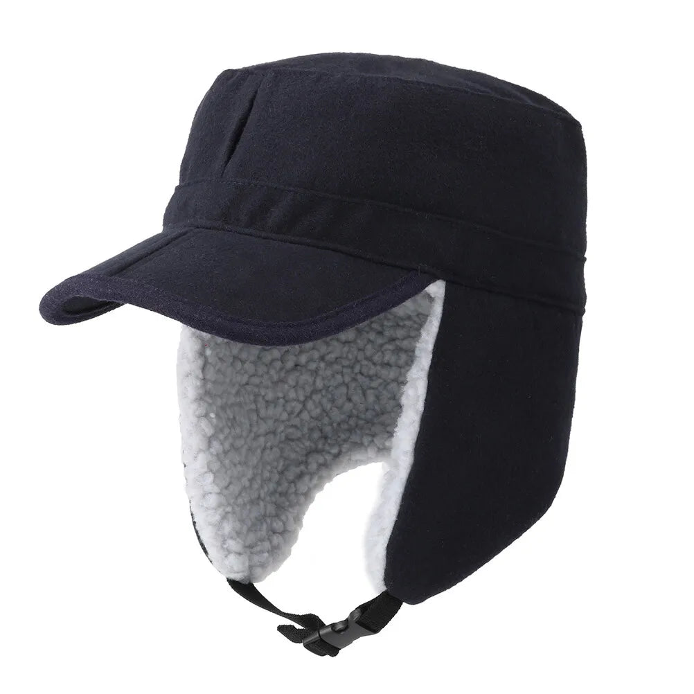 Winter Warm Earflap Fleece Hat with Visor Military Hunting Ski Hat for Men Women