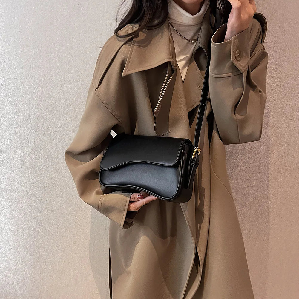 Women Satchel Tote Bag PU Leather Underarm Bag Buckle Flap Shoulder Bag Trendy Armpit Hobo Bag Shopper Bag