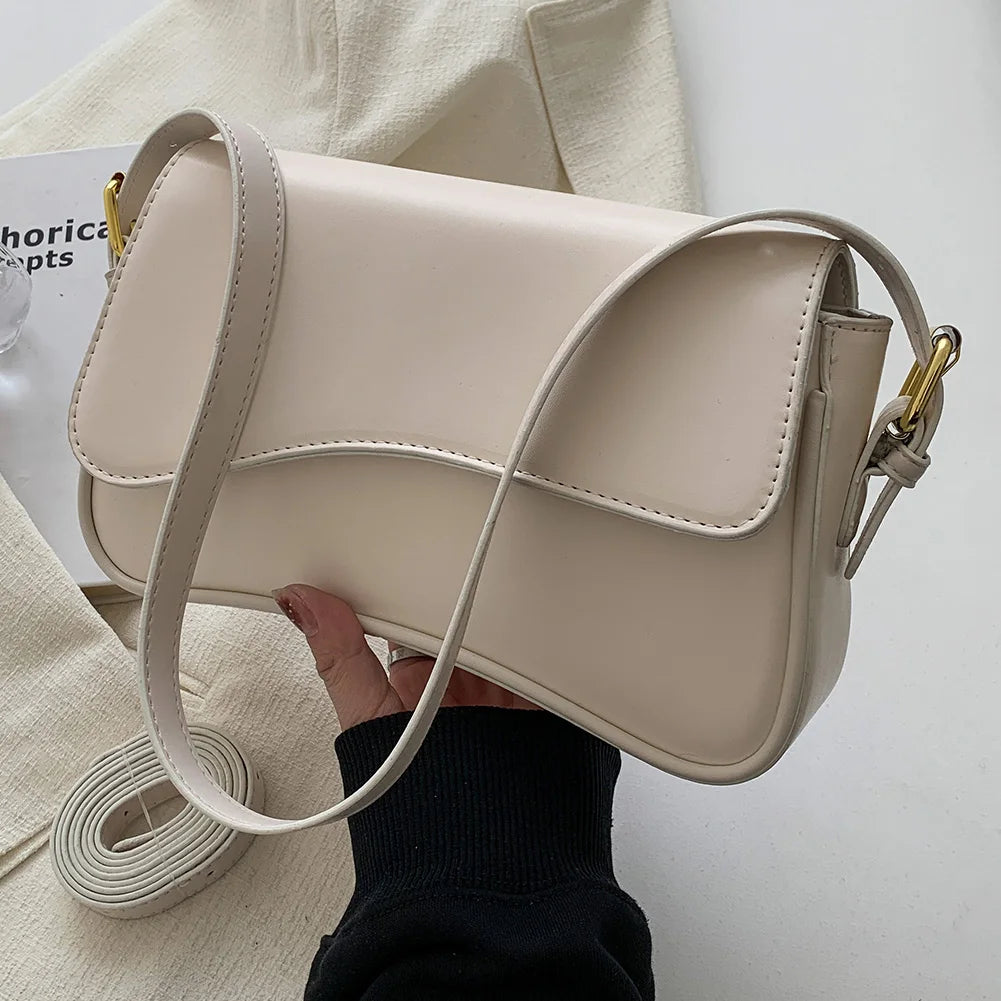 Women Satchel Tote Bag PU Leather Underarm Bag Buckle Flap Shoulder Bag Trendy Armpit Hobo Bag Shopper Bag