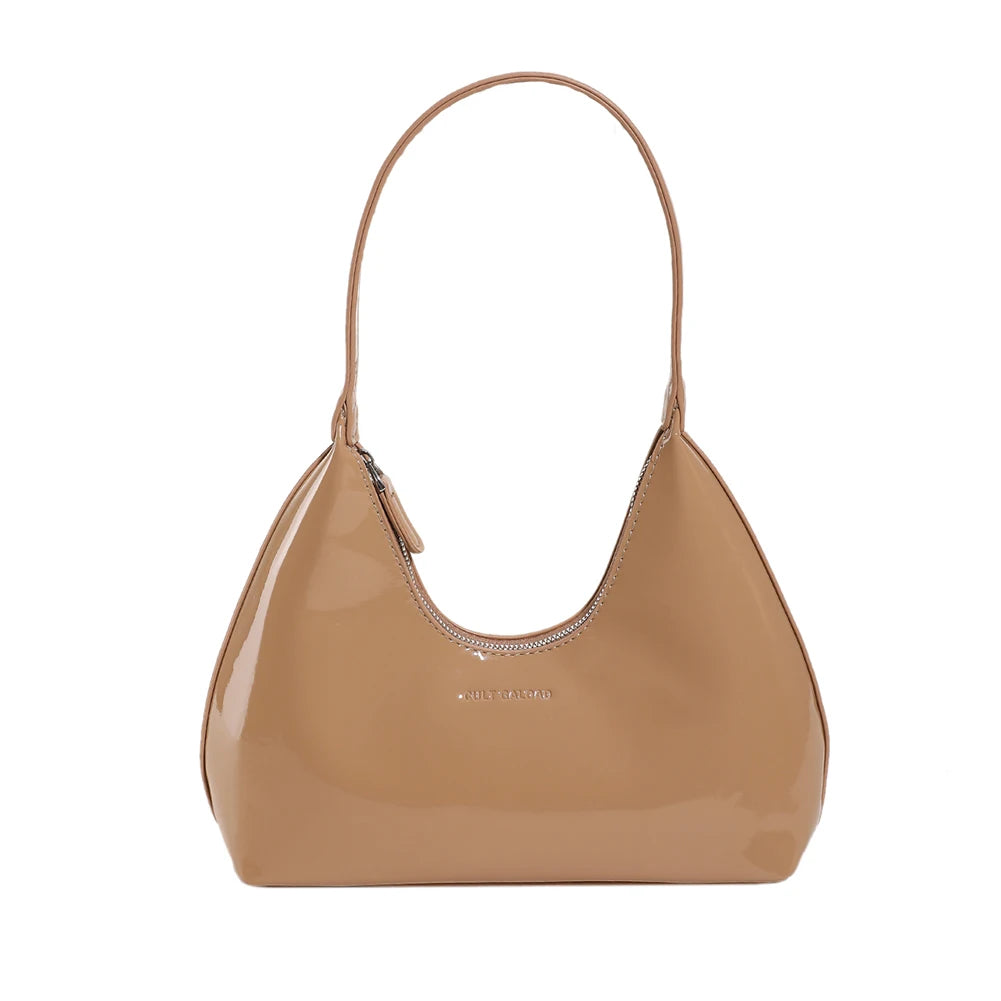 Women Patent Leather Tote Bag Versatile Fashion Shoulder Bag Casual Satchel Hobo Bag Zipper Armpit Bag Girl Shopper Purse