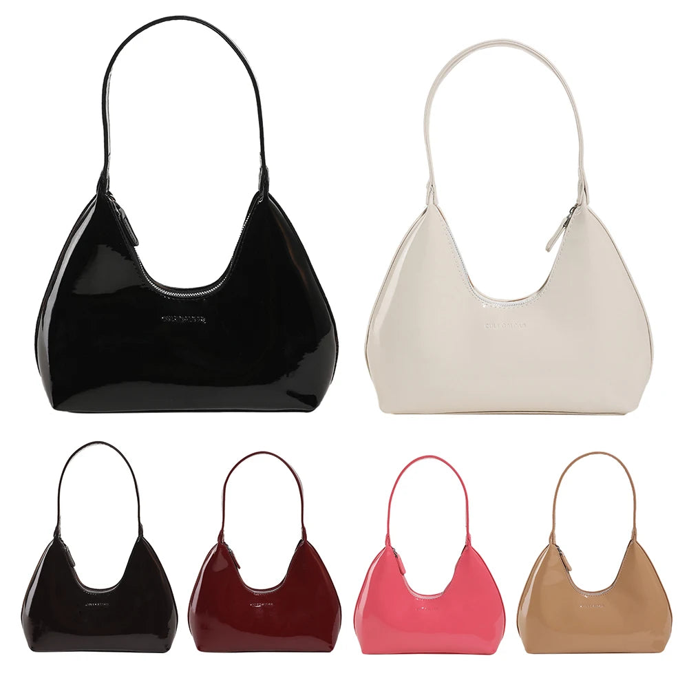 Women Patent Leather Tote Bag Versatile Fashion Shoulder Bag Casual Satchel Hobo Bag Zipper Armpit Bag Girl Shopper Purse