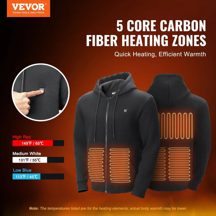 Heated Hoodie Sweatshirt Zip Up Unisex with Battery for MenWomen S Black