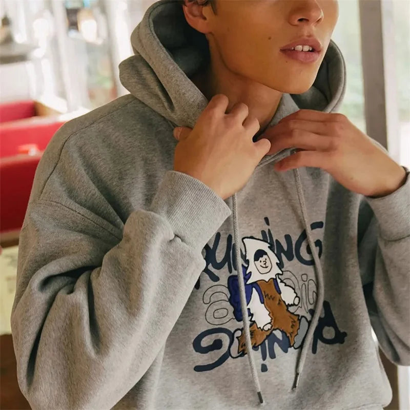 Unisex Embroidered Hoodie Sweatshirt with Long Sleeves Lightweight Streetwear Pullover for Men and Women Casual Tracksuit Top