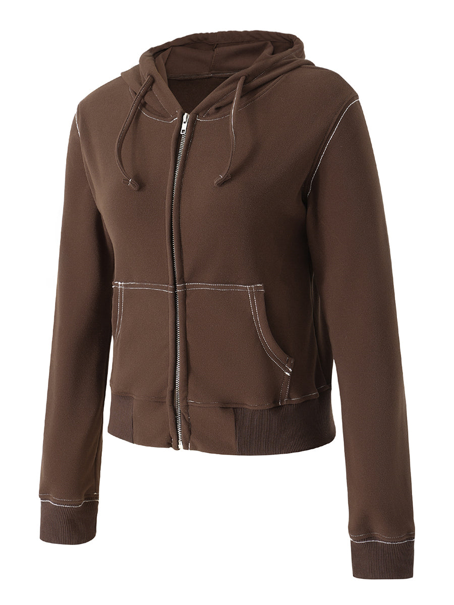 Women s Cozy Retro Hoodie with Unique Embroidered Details and Stylish Zipper Closure for a Chic Casual Look