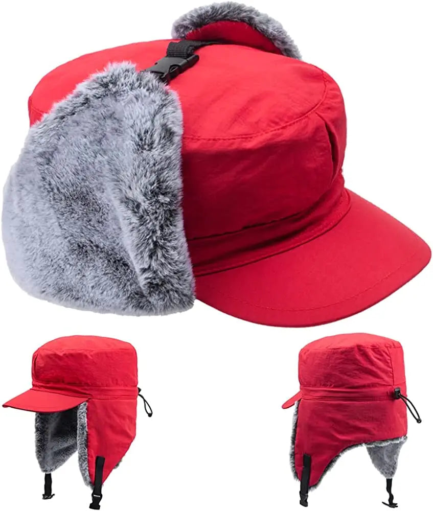 Winter Warm Earflap Fleece Hat with Visor Military Hunting Ski Hat for Men Women