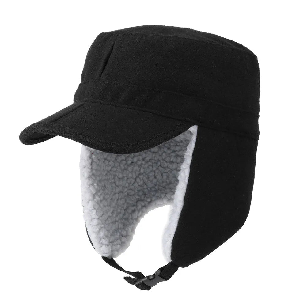 Winter Warm Earflap Fleece Hat with Visor Military Hunting Ski Hat for Men Women