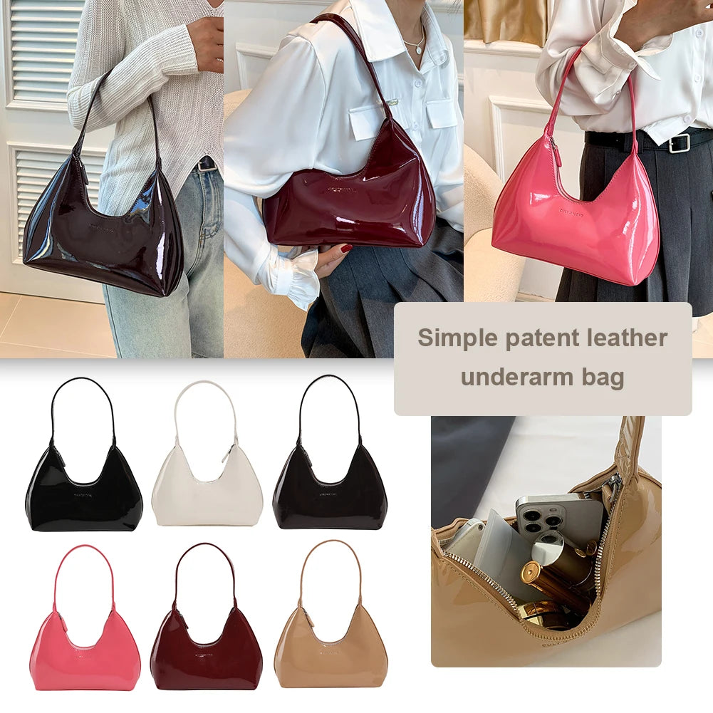 Women Patent Leather Tote Bag Versatile Fashion Shoulder Bag Casual Satchel Hobo Bag Zipper Armpit Bag Girl Shopper Purse