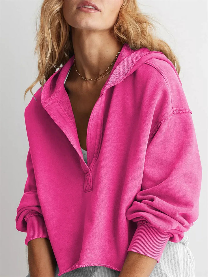 Women s Casual Long Sleeve Pullover Hoodie with Drawstring Hood and V-Neckline for Spring and Autumn Fashion