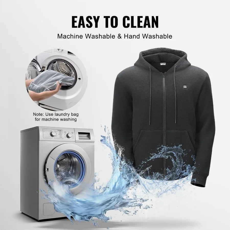 Heated Hoodie Sweatshirt Zip Up Unisex with Battery for MenWomen S Black