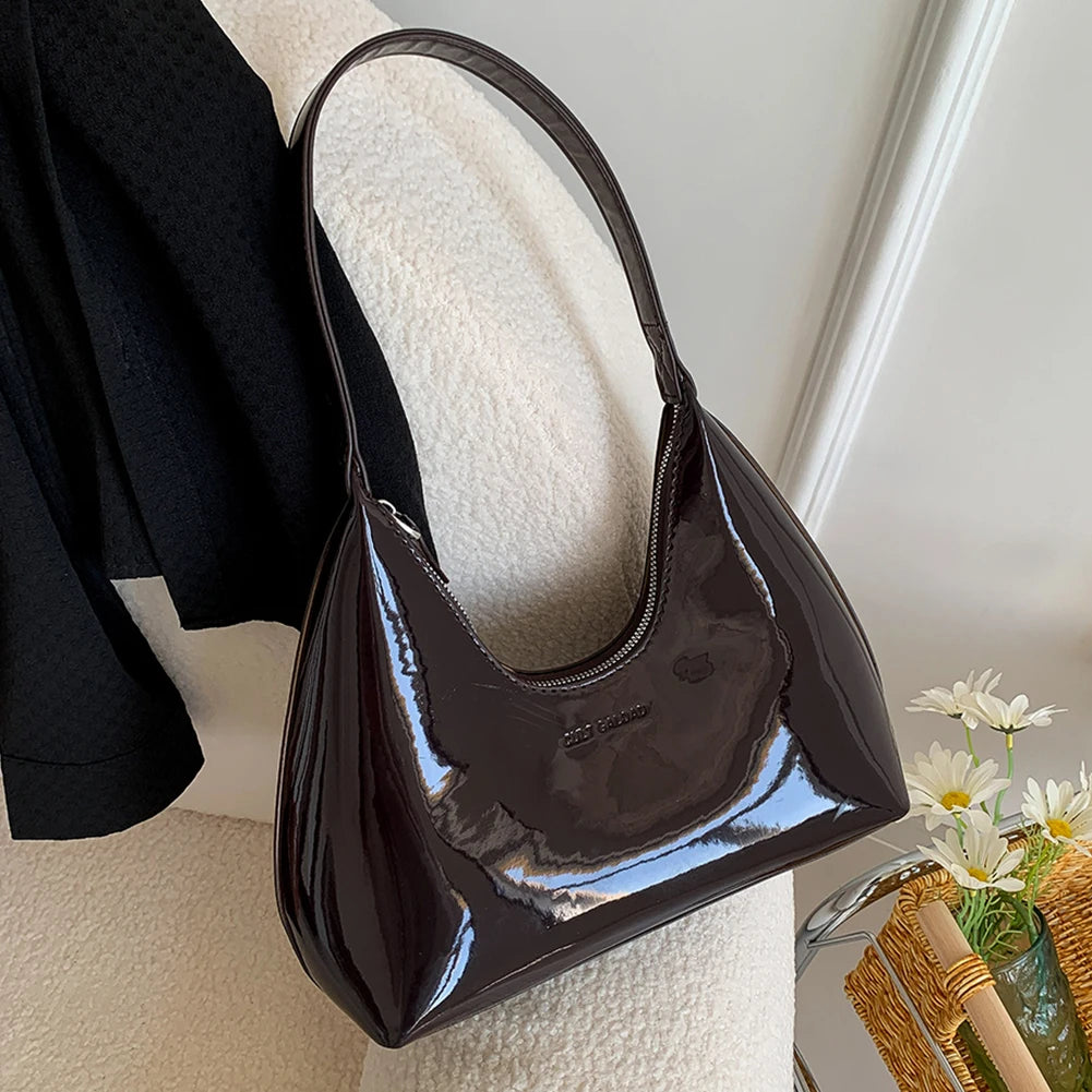 Women Patent Leather Tote Bag Versatile Fashion Shoulder Bag Casual Satchel Hobo Bag Zipper Armpit Bag Girl Shopper Purse