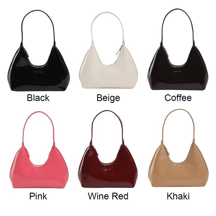 Women Patent Leather Tote Bag Versatile Fashion Shoulder Bag Casual Satchel Hobo Bag Zipper Armpit Bag Girl Shopper Purse