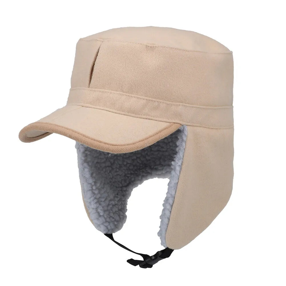 Winter Warm Earflap Fleece Hat with Visor Military Hunting Ski Hat for Men Women