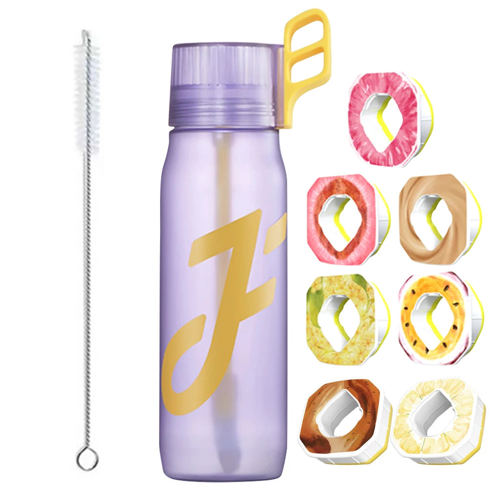 650 ML Gym Fitness Bottle Water Bottle Drink More Water with 1/5/7Pcs Flavour Pod Gym Water Bottles with Handle Straw with Brush
