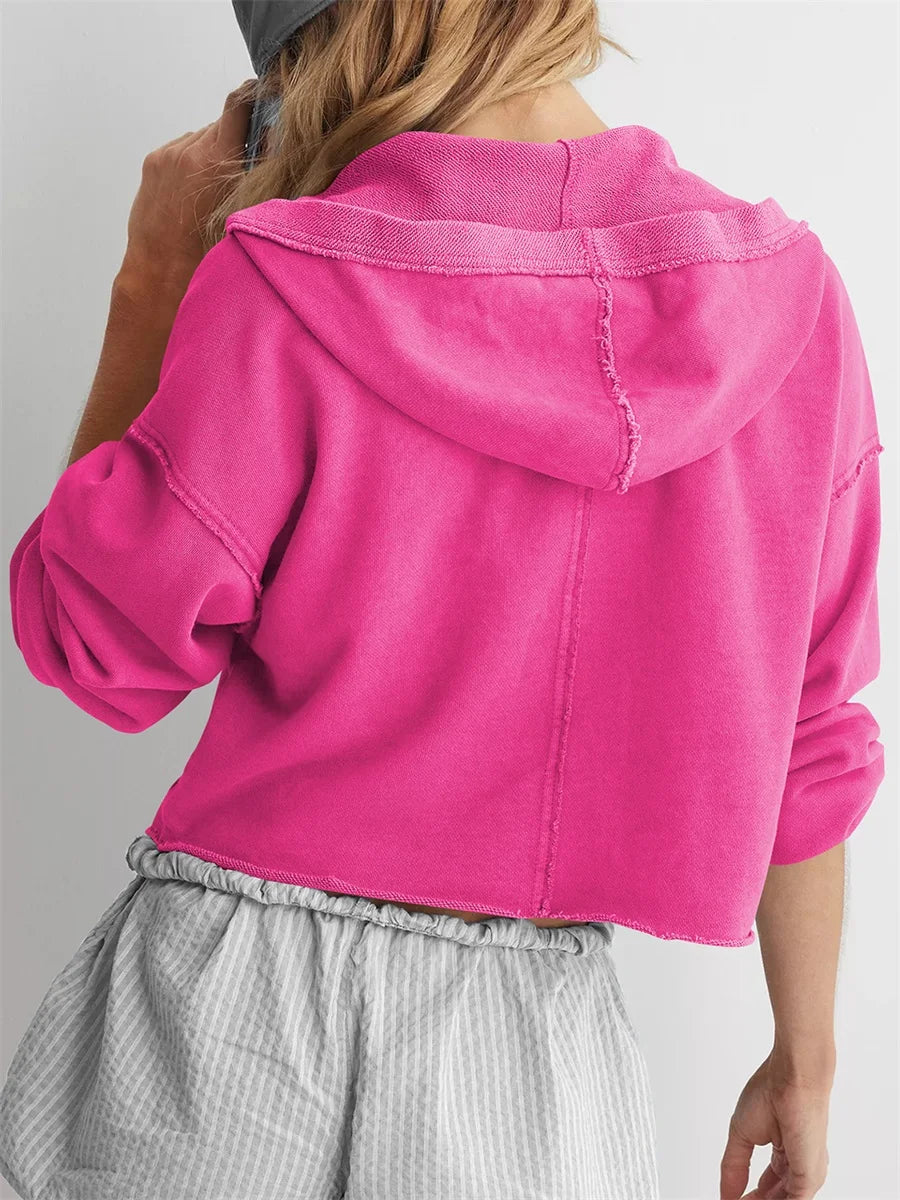 Women s Casual Long Sleeve Pullover Hoodie with Drawstring Hood and V-Neckline for Spring and Autumn Fashion