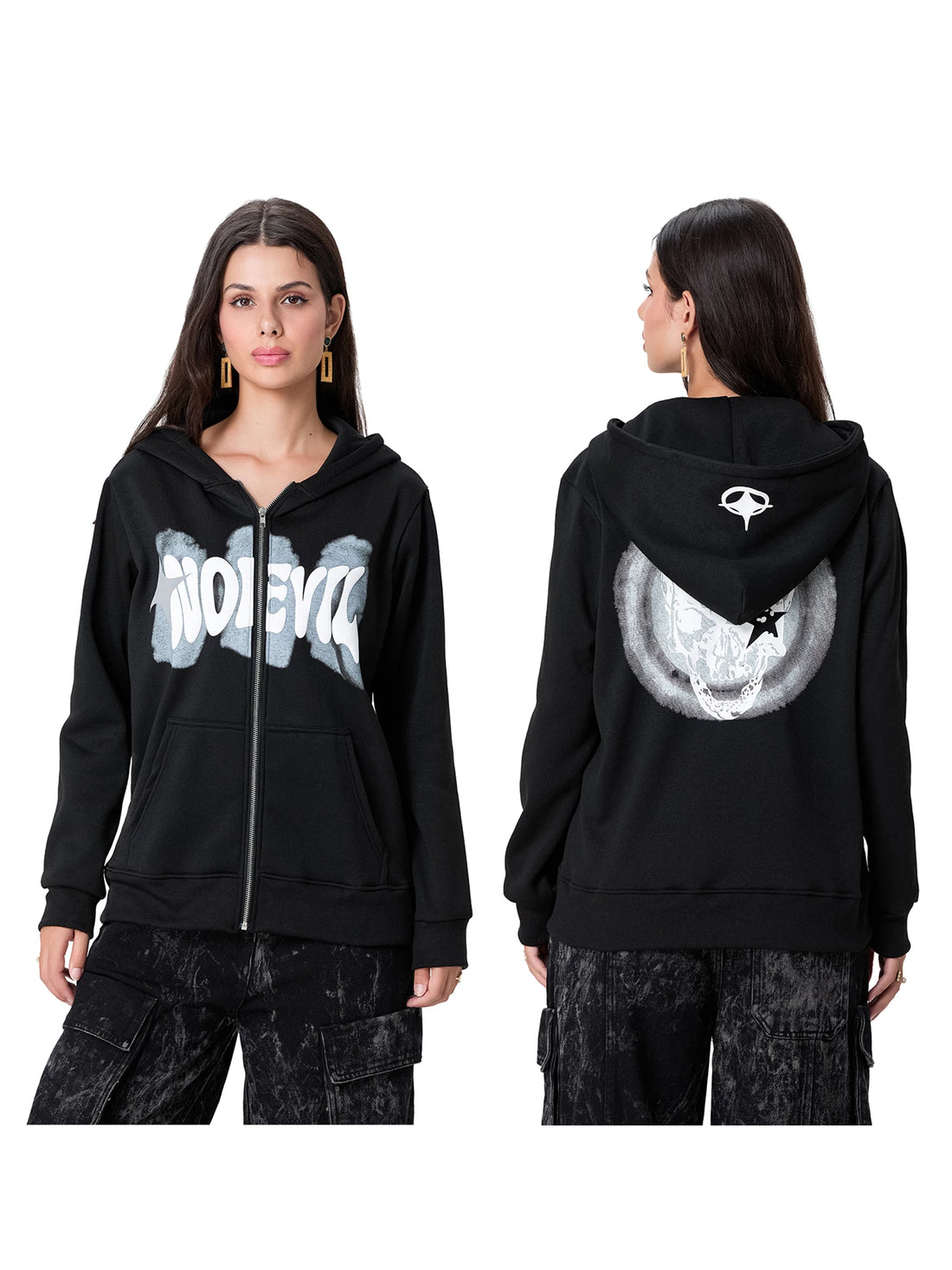 Women s Pullover Hoodie with Floral Print and Front Pocket Long Sleeve Casual Sweatshirt with Drop Shoulder Design and Zipper