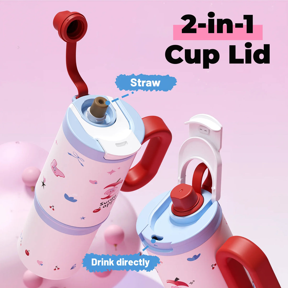32oz Insulated Tumbler With Handle And Lid Straws, Stainless Steel Travel Coffee Cup Holder Friendly, Metal Water Bottle Keeps D