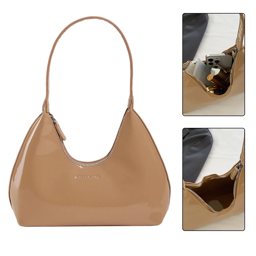 Women Patent Leather Tote Bag Versatile Fashion Shoulder Bag Casual Satchel Hobo Bag Zipper Armpit Bag Girl Shopper Purse