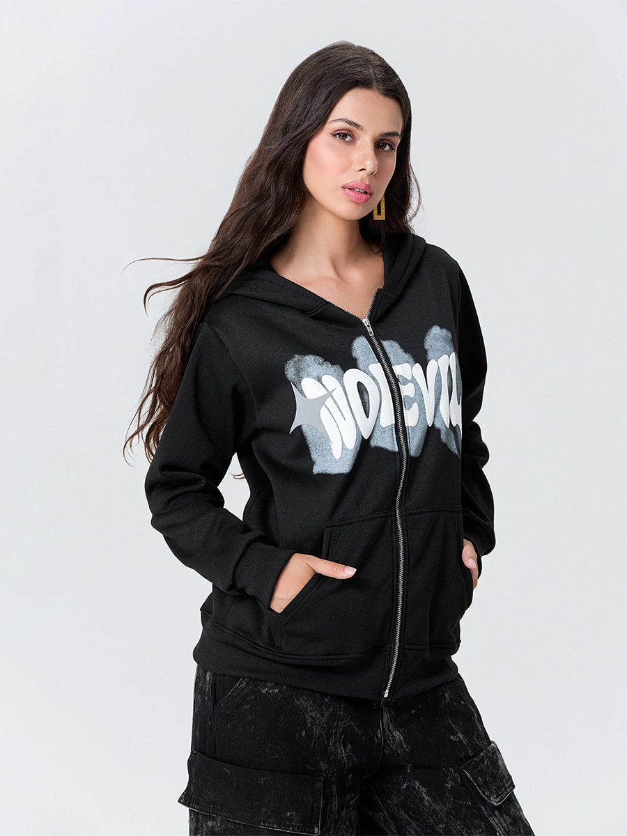Women s Pullover Hoodie with Floral Print and Front Pocket Long Sleeve Casual Sweatshirt with Drop Shoulder Design and Zipper