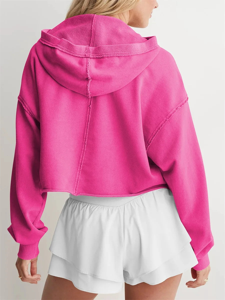 Women s Casual Long Sleeve Pullover Hoodie with Drawstring Hood and V-Neckline for Spring and Autumn Fashion