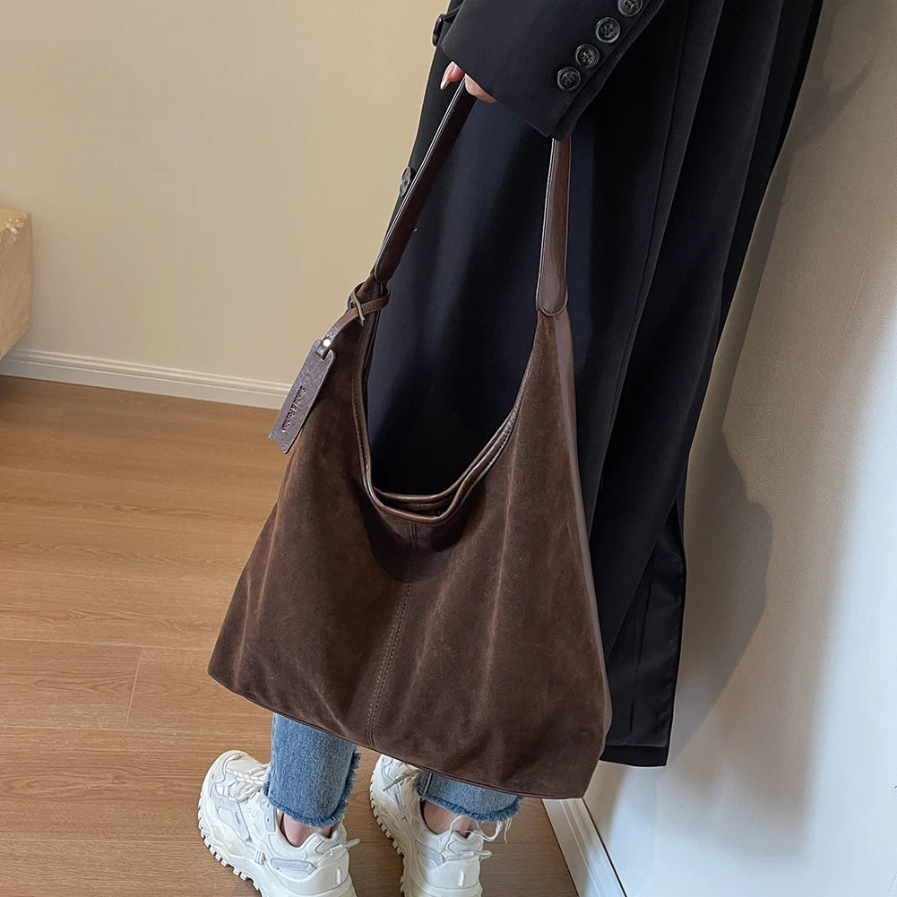Women Suede Hobo Bag Magnetic Closure Shoulder Bag Large Capacity Tote Bag Purse for Work Travel