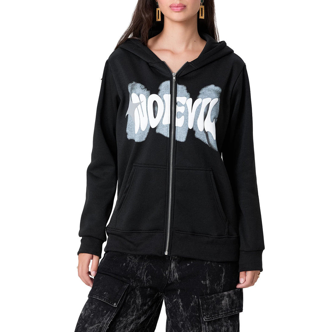 Women s Pullover Hoodie with Floral Print and Front Pocket Long Sleeve Casual Sweatshirt with Drop Shoulder Design and Zipper