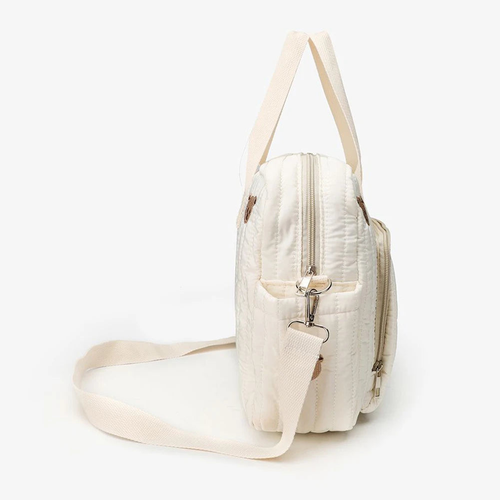 Bear/Flower Quilted Mommy Bag Multifunctional Utility Tote Bag Cotton Crossbody Maternity Bag Adjustable Strap Diaper Handbag